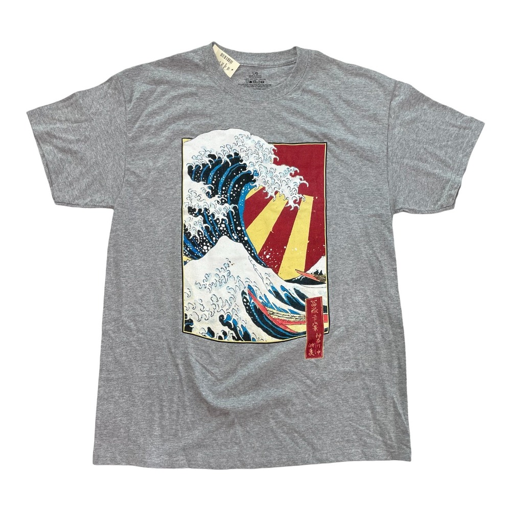 Japanese Shirt Mens Medium Great Wave Off Kanagawa Graphic Hokusai Art New Y2k‎